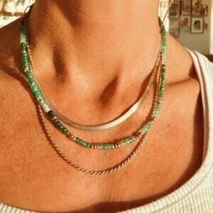 Handmade Ombre Green Onyx Beaded Necklace Gold Beads Non-tarnish Gold GORGEOUS